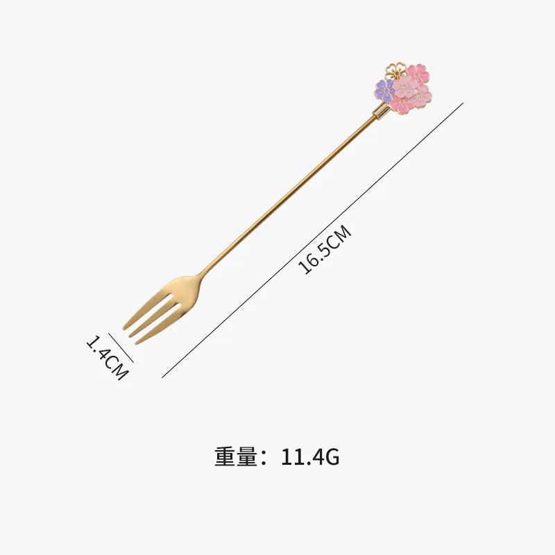 Cherry Blossom Spoon Fork Stainless Steel Coffee Kitchen Star Long