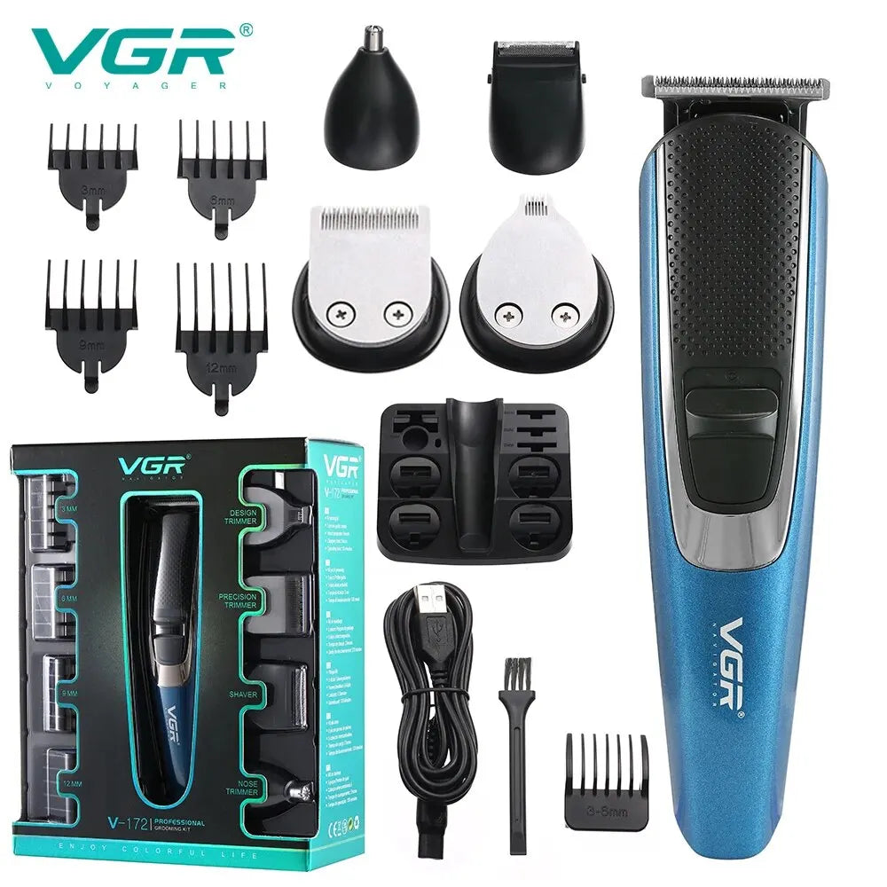 VGR Multifunctional 5-in-1 Hair Trimming Set Portable Men's Barber USB Charging Shaver Powerful Full Body Hair Removal Set V-172 Peaceful Pleasures Health and Wellness USB