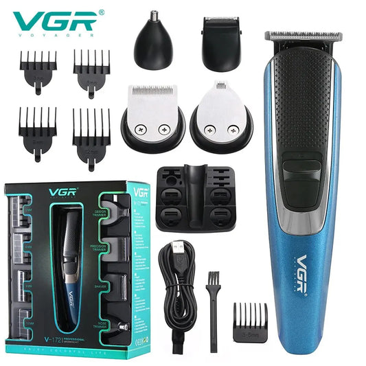 VGR Multifunctional 5-in-1 Hair Trimming Set Portable Men's Barber USB Charging Shaver Powerful Full Body Hair Removal Set V-172 Peaceful Pleasures Health and Wellness USB