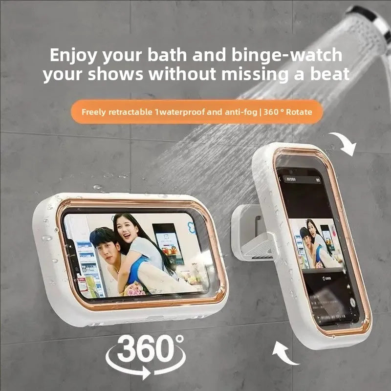 Waterproof mobile phone box with 360° rotation punch free bathing artifact anti fog mobile phone box for kitchen wall waterproof Peaceful Pleasures Health and Wellness