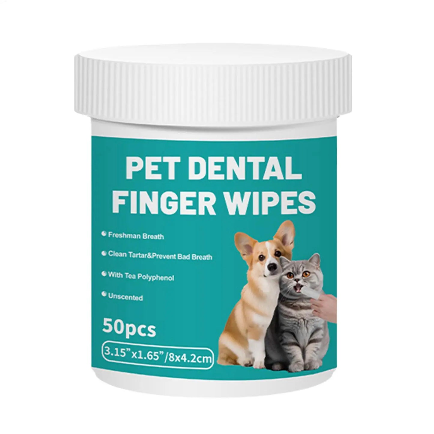 50-Pack Pet Dental Finger Wipes – Bad Breath Remover Dogs Cats