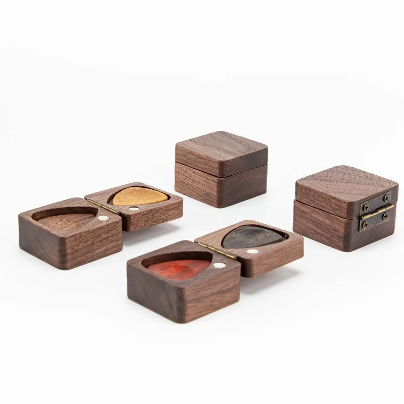 Wooden Guitar Picks Box Pick Storage Walnut Square Gift-box Musical