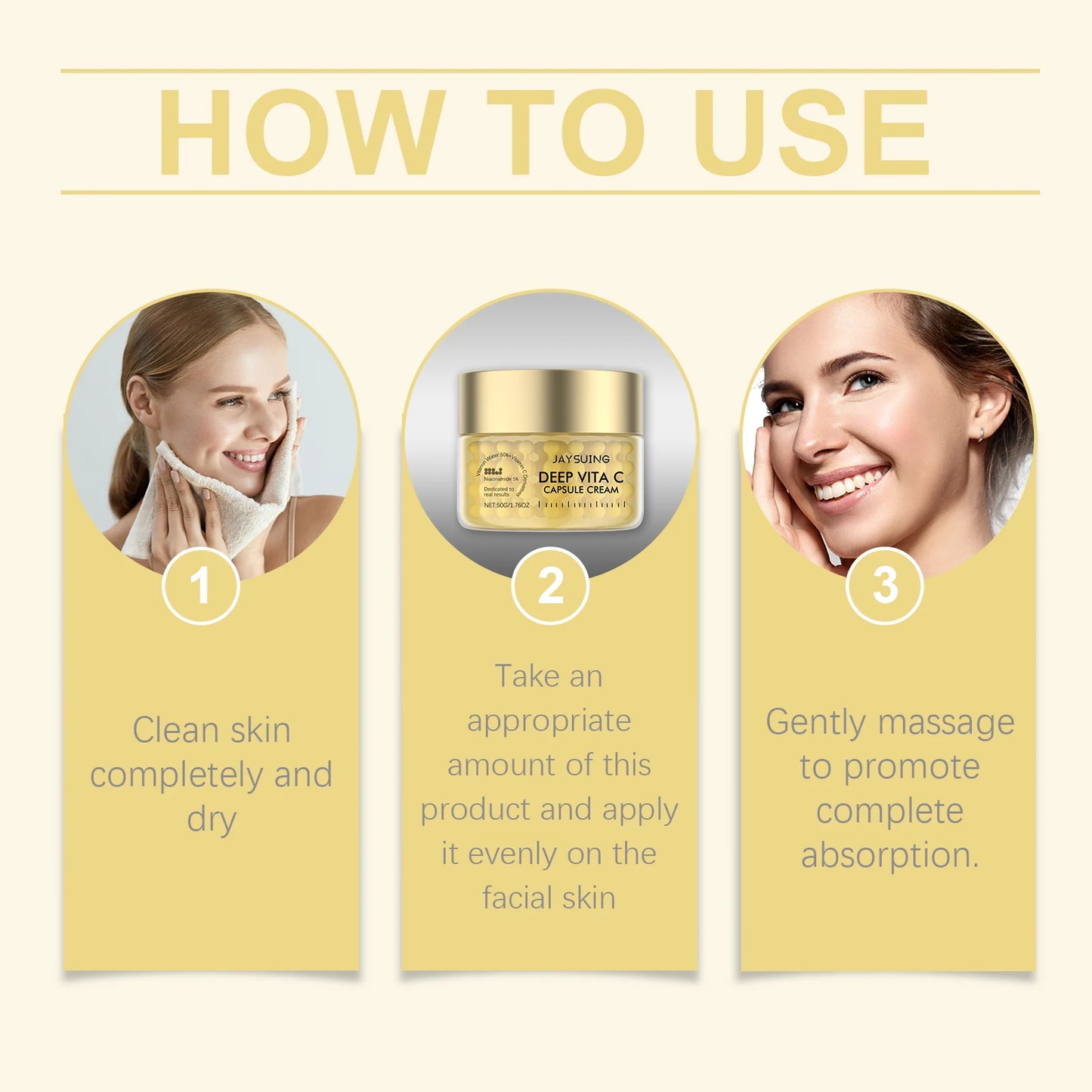 Vitamin C Gold Capsule Face Cream Brighten Skin Improve Dullness Deep Hydration Inhibit Melanin Gentle Nourishing Facial Lotion Peaceful Pleasures Health and Wellness