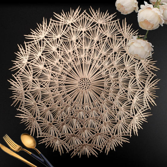Placemats Set of 4/12Pc Round Hollow Out Flowers Place Mats for Dining Table Holiday Party Wedding Accent Dinner Home Decoration Peaceful Pleasures Health and Wellness