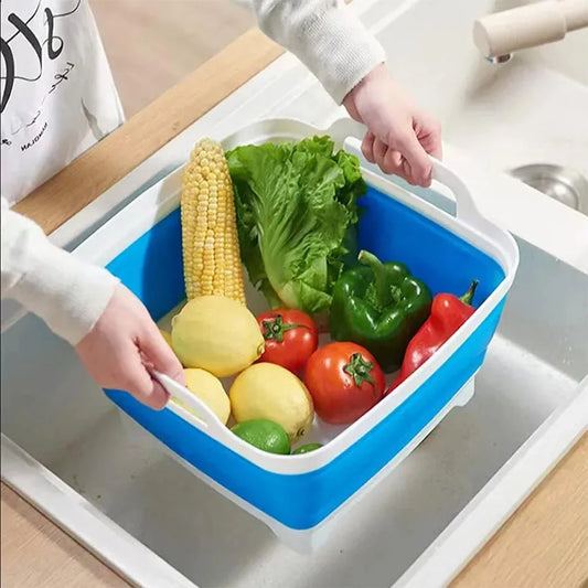 9 Liter Collapsible Plastic Vegetable Wash Basin with Drain Plug for Dish Storage, Vegetable and Fruit Washing, Chill Bucket Peaceful Pleasures Health and Wellness