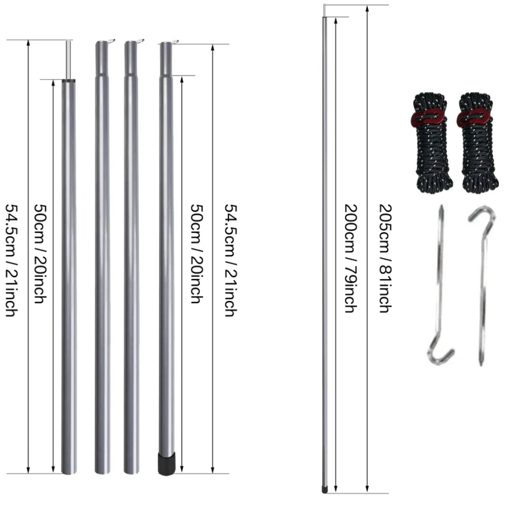 2 Pack Tent Poles Telescoping Adjustable Height Aluminum Camping Tarp Poles Easy Adjustable Lightweight for Camping Hiking Gifts Peaceful Pleasures Health and Wellness Sliver 2.0m SET