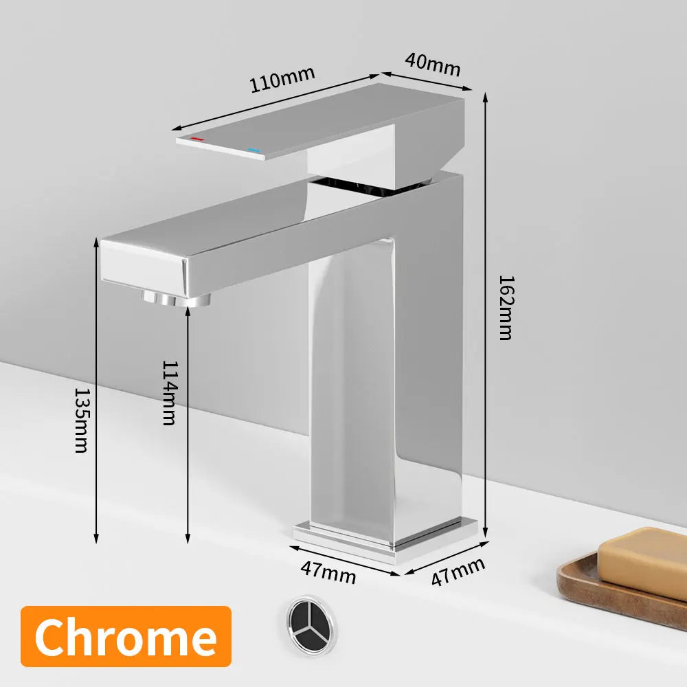 304 Stainless Steel Square Basin Faucet | Single Handle Hot & Cold