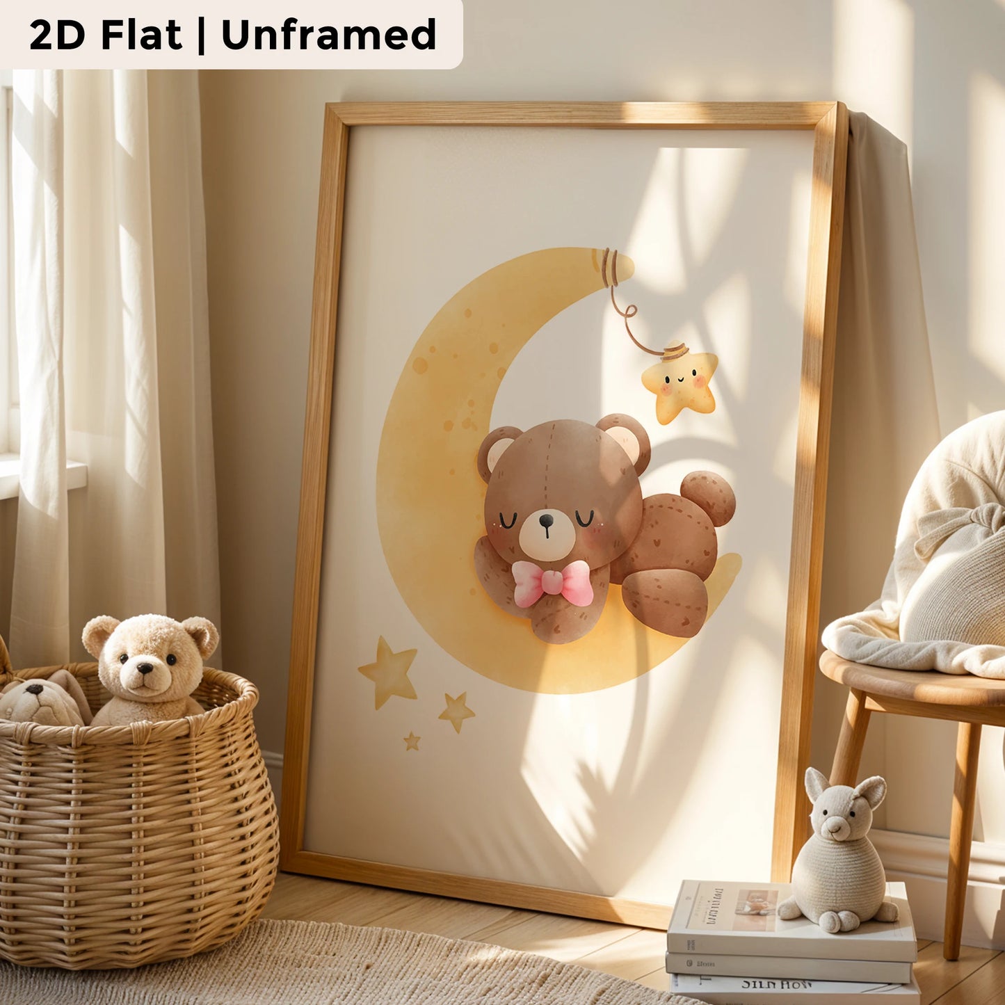 3-Piece Rainbow Moon Bear Canvas Wall Art | Kids Room Decor