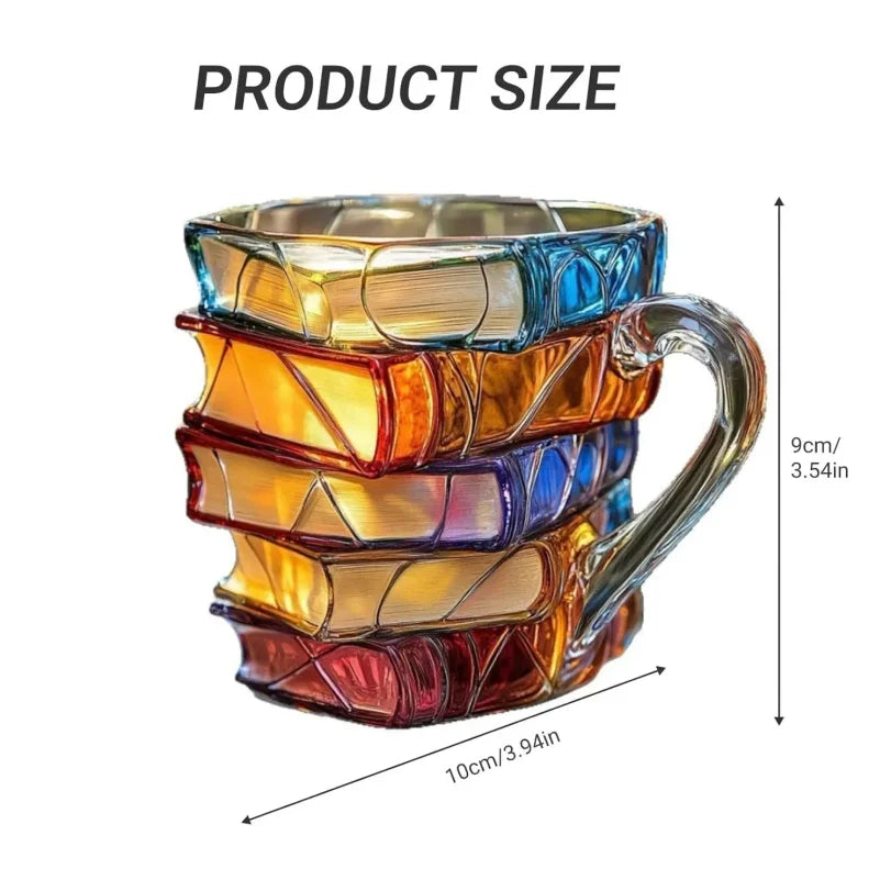 3D Stacked Books Glass Coffee Mug | Novelty Book Lover Gift