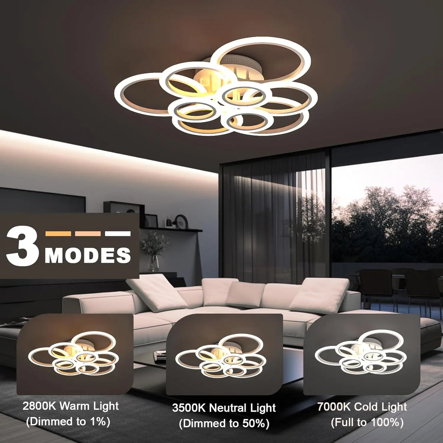 Modern LED Ring Ceiling Light Dimmable 2800K–7000K + Remote