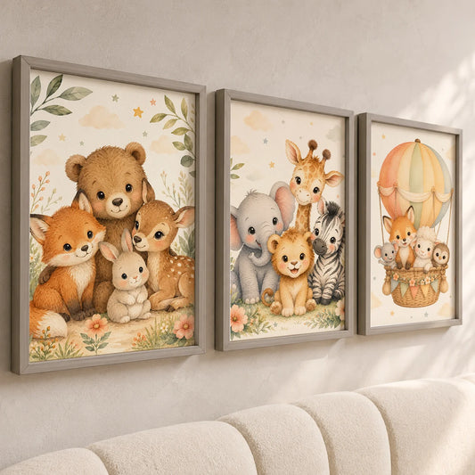 Jungle Animals Wall Art Safari Wildlife Canvas Painting Cute Cartoon Poster Print For Kids Room Nursery Wall Decor Peaceful Pleasures Health and Wellness