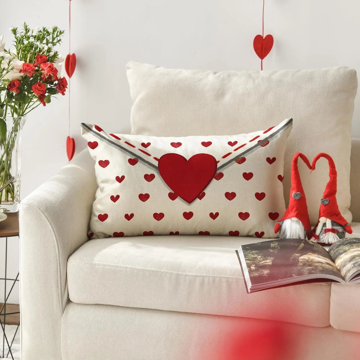 Pillow Case Red White Decorative Pillowcases Valentine's Day Envelope Throw Pillow Cover for Holiday Winter Home Bedroom Couch Peaceful Pleasures Health and Wellness