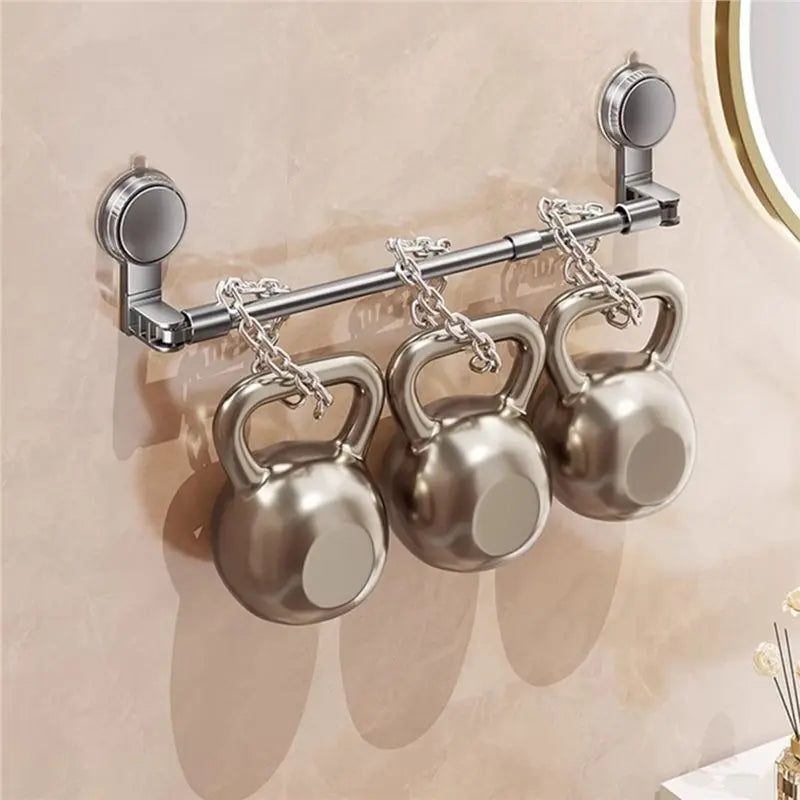 A36T-Bathroom Robe Coat Rack Wall Towel Holder Suction Cup No-Punching Retractable Kitchen Bathroom Organizer Shelf B Peaceful Pleasures Health and Wellness