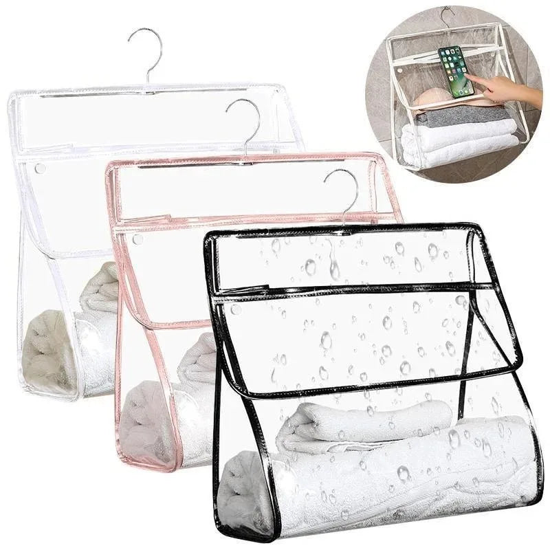 Waterproof Hanging Bathroom Storage Bag – Transparent PVC Wall-Mount Organizer for Toiletries, Cosmetics & Phone