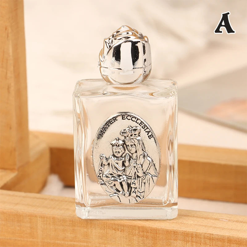 Glass Holy Water Bottle – Christian Cross & Virgin Design | 12 Styles