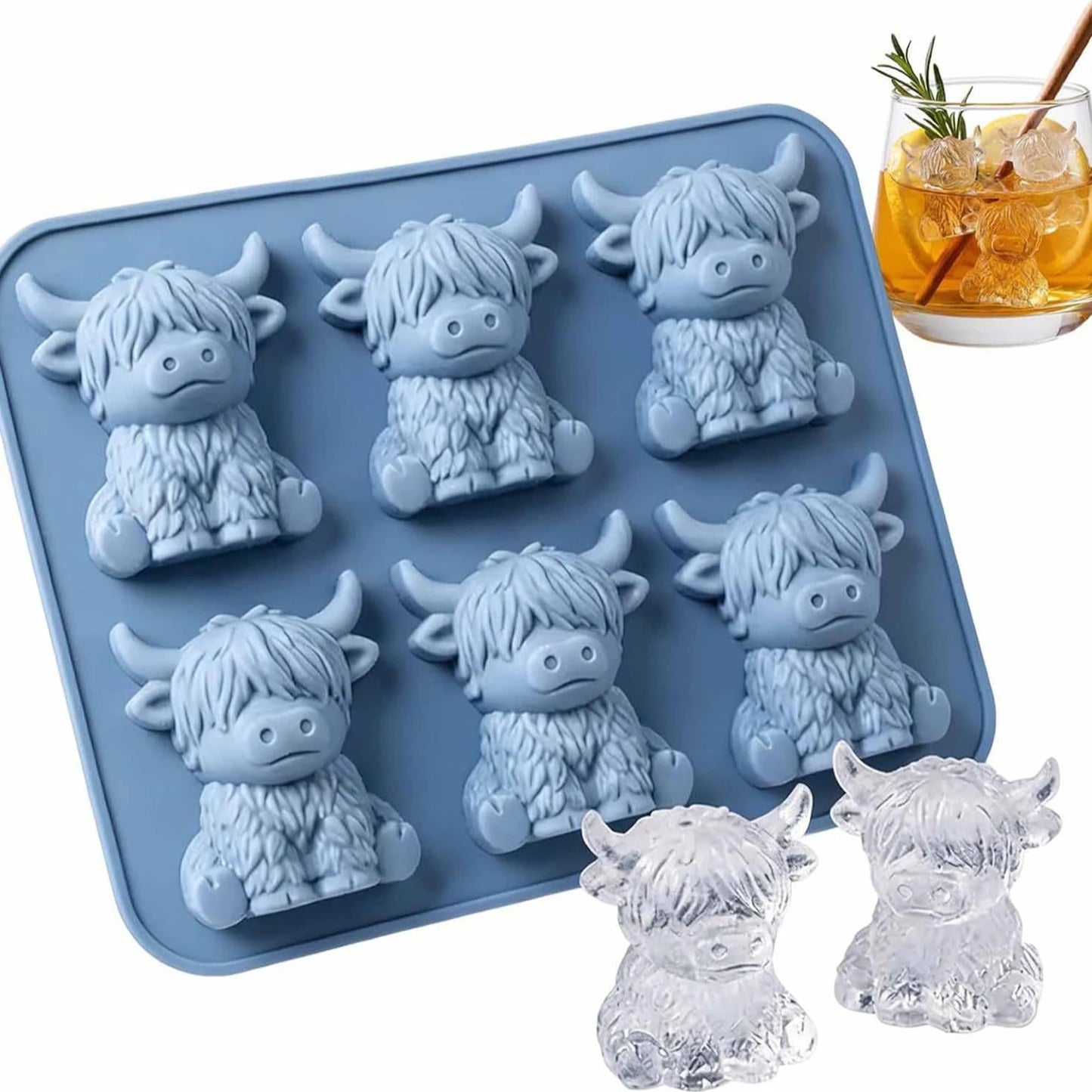3D Highland Cow Silicone Ice Cube Mold Food Grade Silicone 6 Cavity Novelty Tray for Whiskey Cocktails Coffee Drinks Gift Peaceful Pleasures Health and Wellness