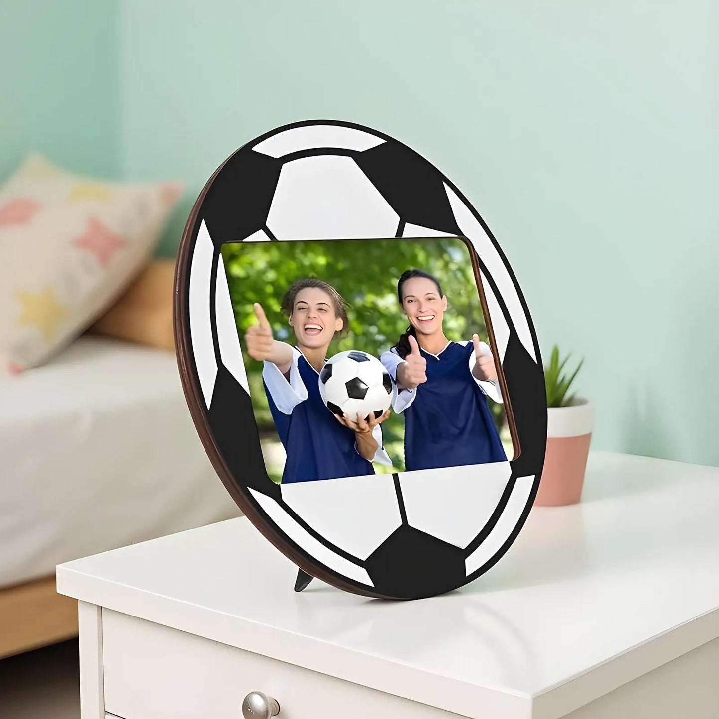20cm Wooden Soccer Picture Frame | 4x6 Photo with Stand