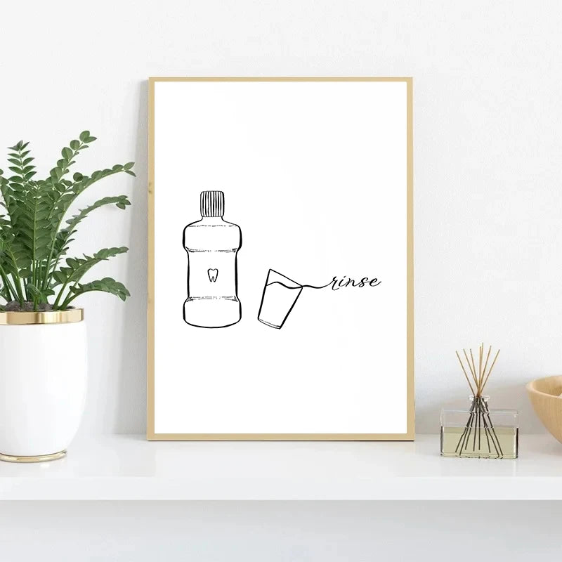 Minimalist Dentist Line Art Brush Floss Rinse Poster Canvas Painting Print Wall Art Picture Dental Clinic Office Decor Gift Peaceful Pleasures Health and Wellness