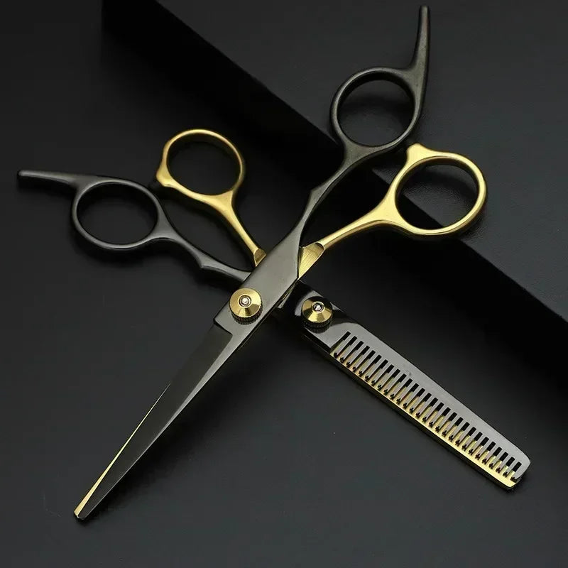 1/2PC Professional Hair Cutting Scissors Home Hair Cutting Barber Salon Thinning Shear Stainless Steel Hairdressing Black Golden Peaceful Pleasures Health and Wellness