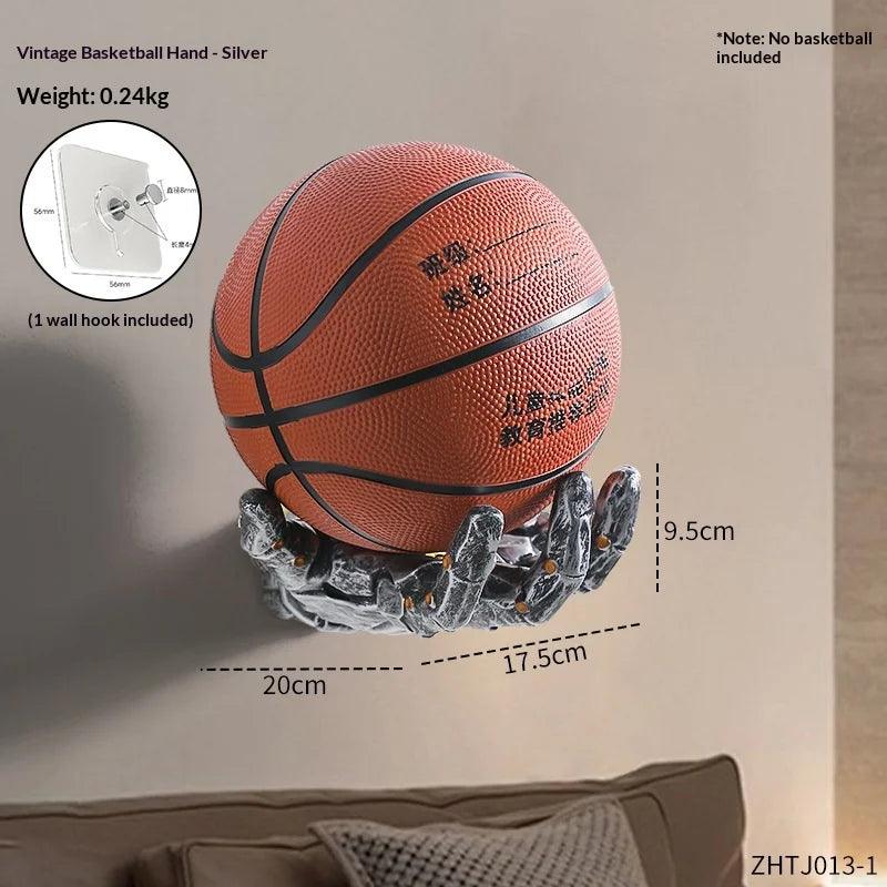 Hot Robotic Arm Basketball Rack Wall Mounted Basketball and Football Storage Rack Home Living Room Decoration Ornaments Peaceful Pleasures Health and Wellness silvery