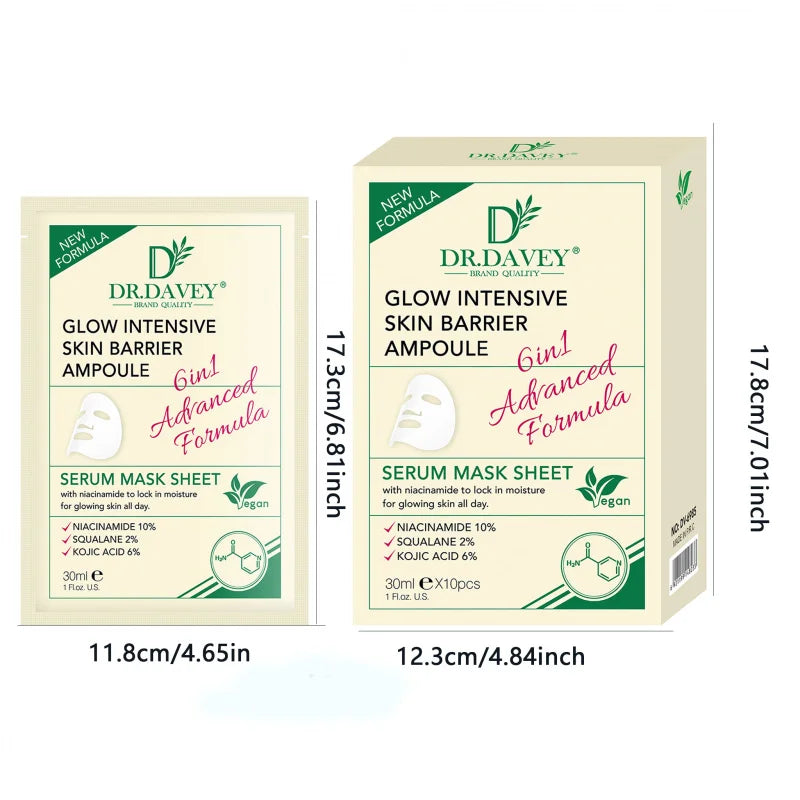 DR.DAVEY Glow Intense Facial Mask Facial Care Moisturizing and Tender Skin Easy to Absorb Portable 10 Tablets/Box Peaceful Pleasures Health and Wellness