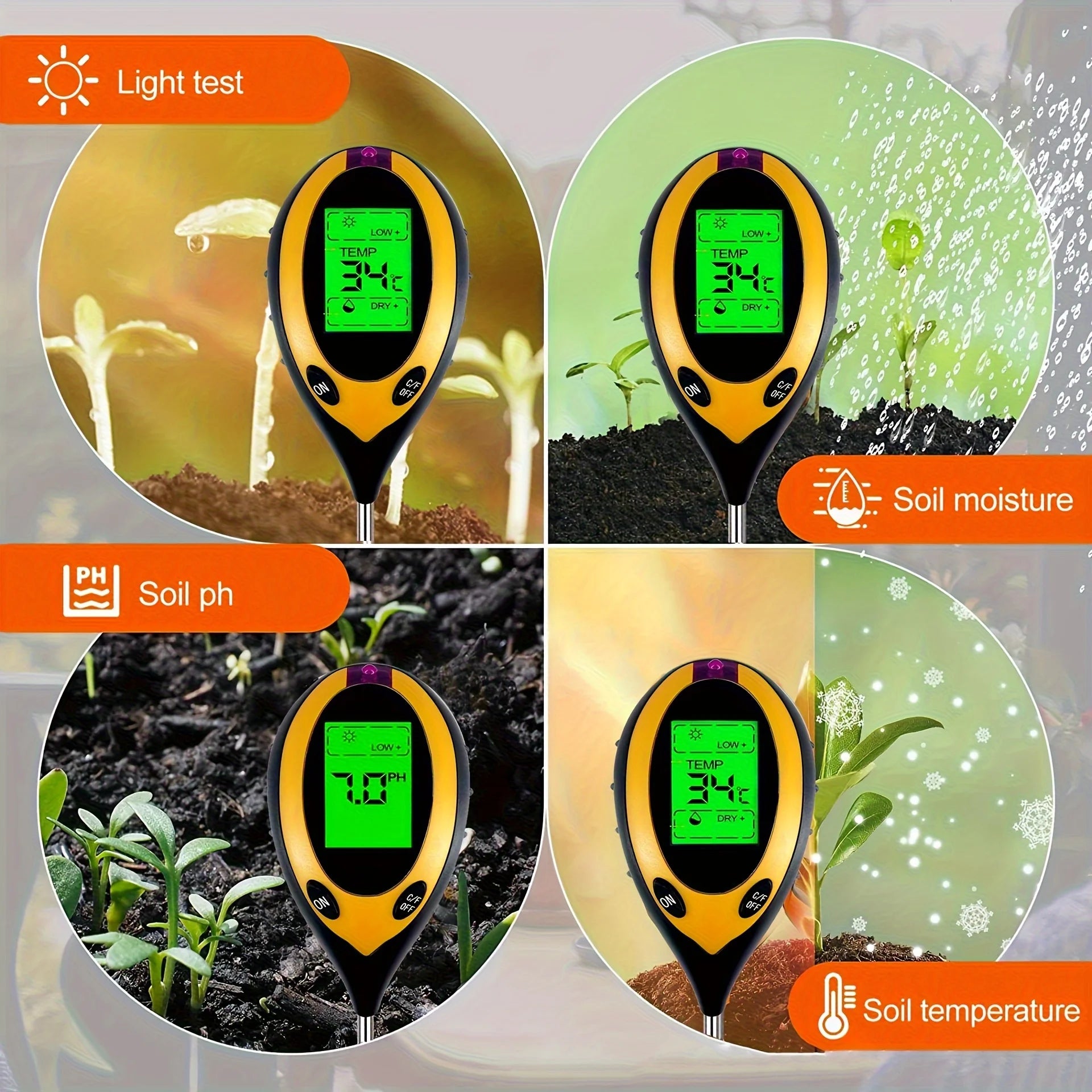 4 In 1 Ph Soil Tester for Moisture pH Temperature Light Professional Soil Testing Kits for Gardeners Farmers Lawn Houseplant Peaceful Pleasures Health and Wellness