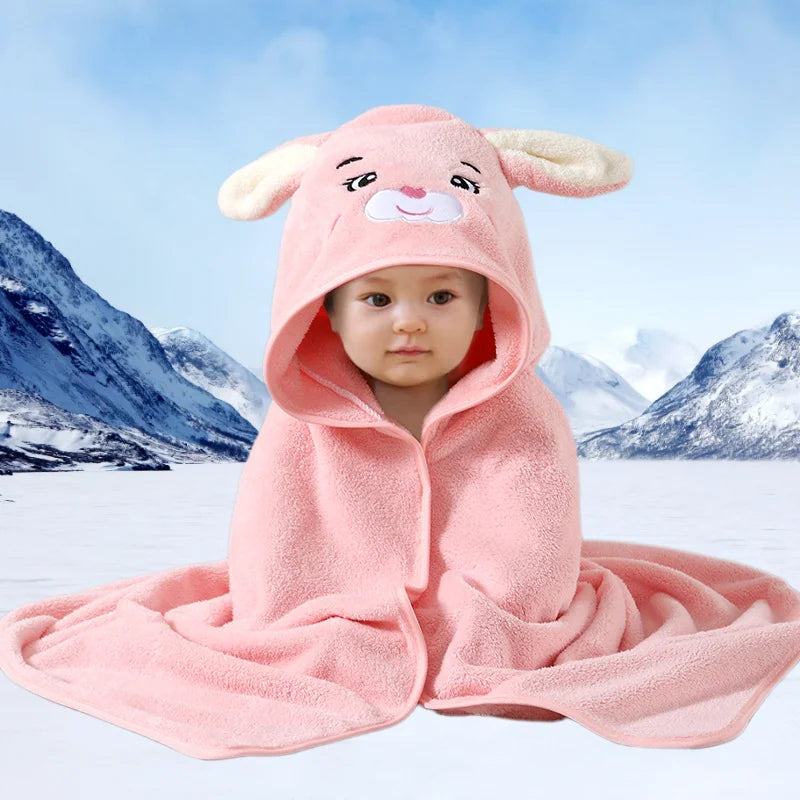Cartoon Hooded Baby Bath Towel & Swaddle Wrap | Newborn 0-1Y