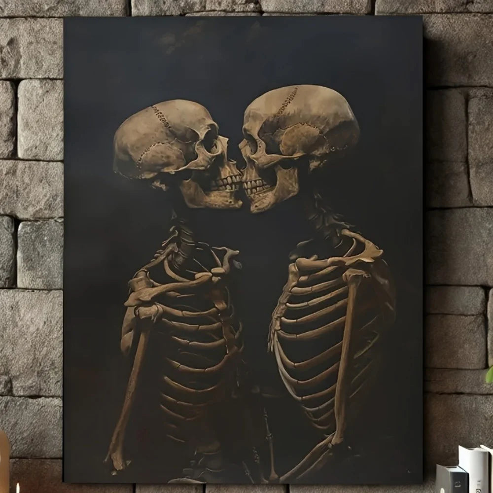 Canvas Poster Painting Print Hugging Couple Skull Wall Art Skeleton Couple Surreal Love Modern Home Wall Decor No Frame Peaceful Pleasures Health and Wellness ZLH5156 100x150cm No Frame