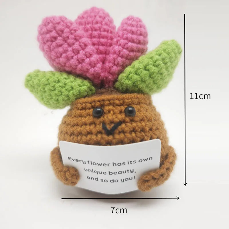 Crochet Sunflower Pot Ornament | Handmade Gift with Positivity Card
