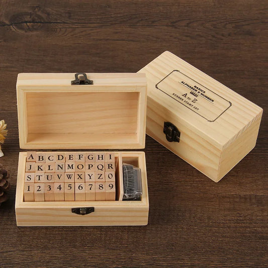 36-Piece Wood Alphabet & Number Stamp Set | Kids Stationery Craft Stamp Set Peaceful Pleasures Health and Wellness