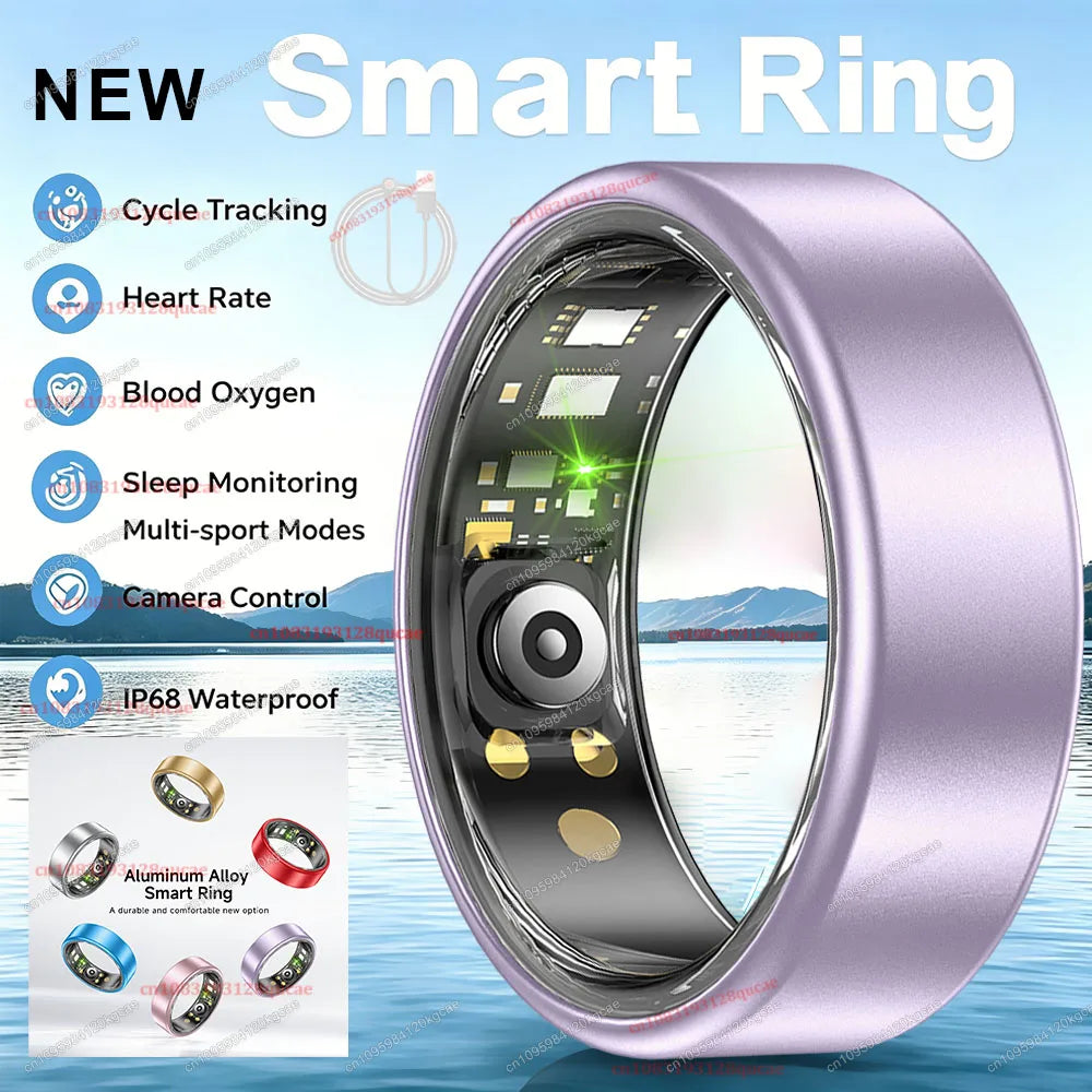 Colorful Smart Ring Women Men Blood Pressure Heart Rate Monitoring IP68 Waterproof 100+Sport Mode Super Light Smartring 2026 New Peaceful Pleasures Health and Wellness Purple Cable 8