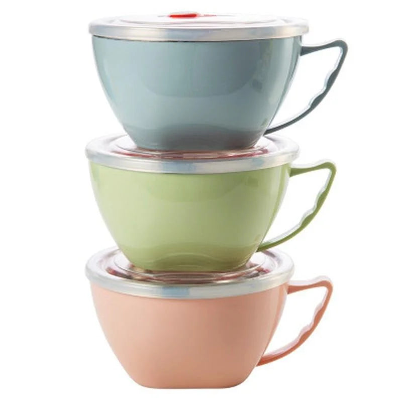 Stainless Steel Bowl with Handle – Anti-Scald Noodle & Mixing Bowl (450ml)