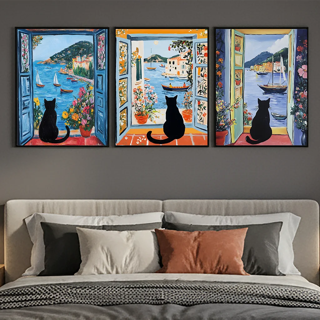 Animal Ocean Landscape Wall Art, Nordic Coastal Canvas Painting, Matisse Flower Poster Print for Bedroom Living Room Wall Decor Peaceful Pleasures Health and Wellness