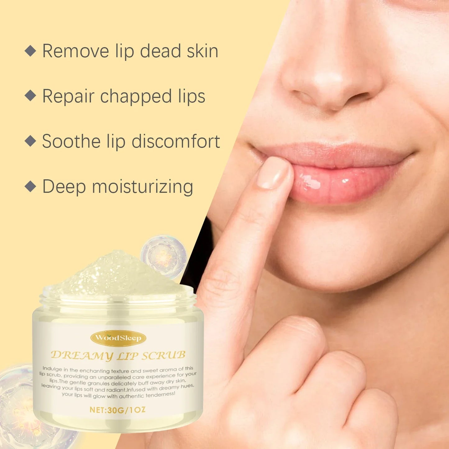 WOODSLEEP Coconut Vanilla Lip Scrub – Exfoliate & Moisturize