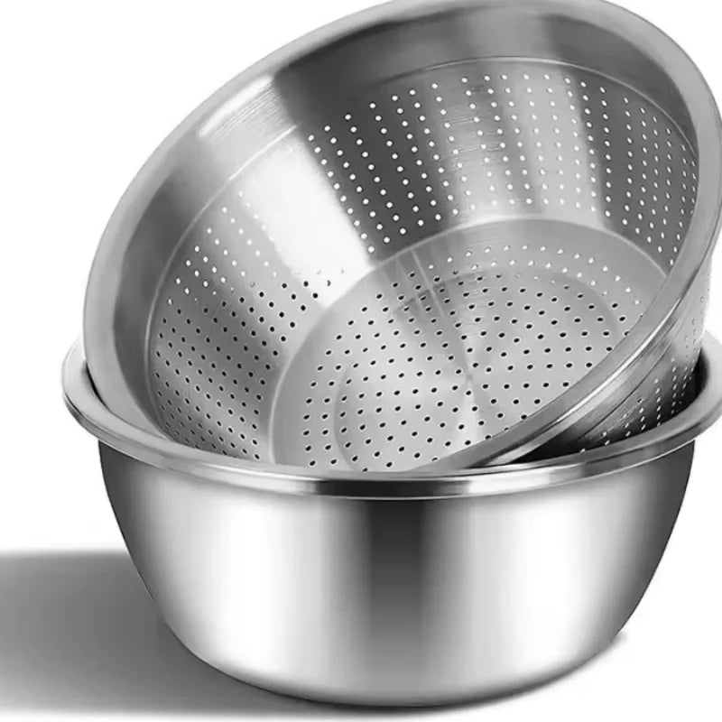 Multi Functional Stainless Steel Vegetable Bowl, Egg Mixing Bowl, Drain Basket, Soup Basin, Kitchen Cooking And Storage Tool Peaceful Pleasures Health and Wellness