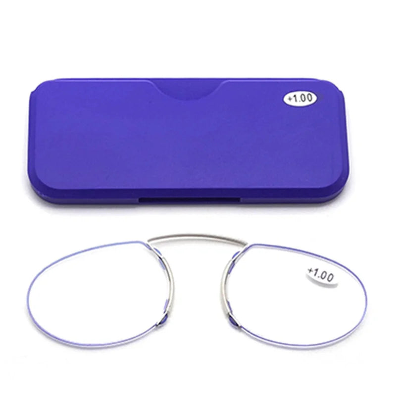 Nose Clip Ultra Light Elderly Glasses Card Style Magnifying Reading Glasses for Men Women Portable Tr Frameless Reader Glasses Peaceful Pleasures Health and Wellness Blue 150