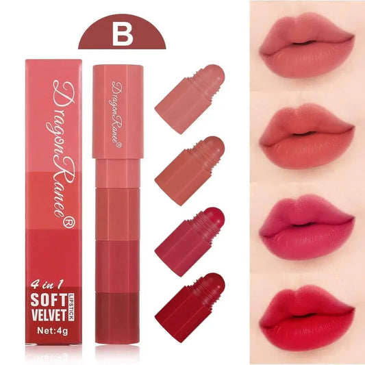 Dragon Ranee Velvet Matte Lipstick 4-Color Mini Set | Waterproof Matte Lip Crayon Set Oasis Select
