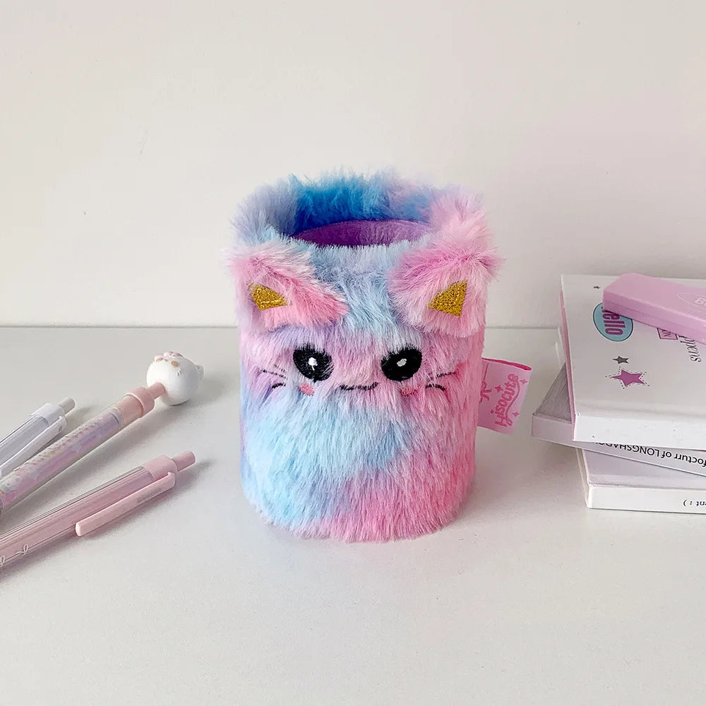 Cute Cartoon Plush Pen Holder Student Learning Stationery Storage