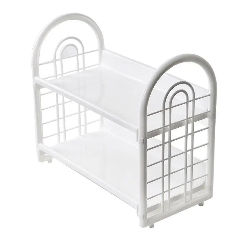 Double Layer Multi-Functional Plastic Desktop Organizer Shelf For Cosmetics, Bedroom, And Dormitory Accessories Peaceful Pleasures Health and Wellness White