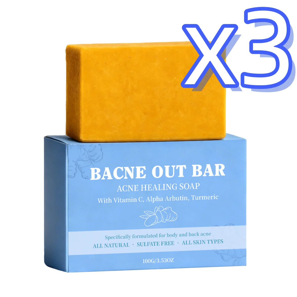 Exfoliating Body Cleansing Soap Eliminate Back Pimples Fade Acne Marks Deep Clean Dirt Oil Control Turmeric Exfoliate Soap Bar Peaceful Pleasures Health and Wellness 100g Boxed x 3pcs