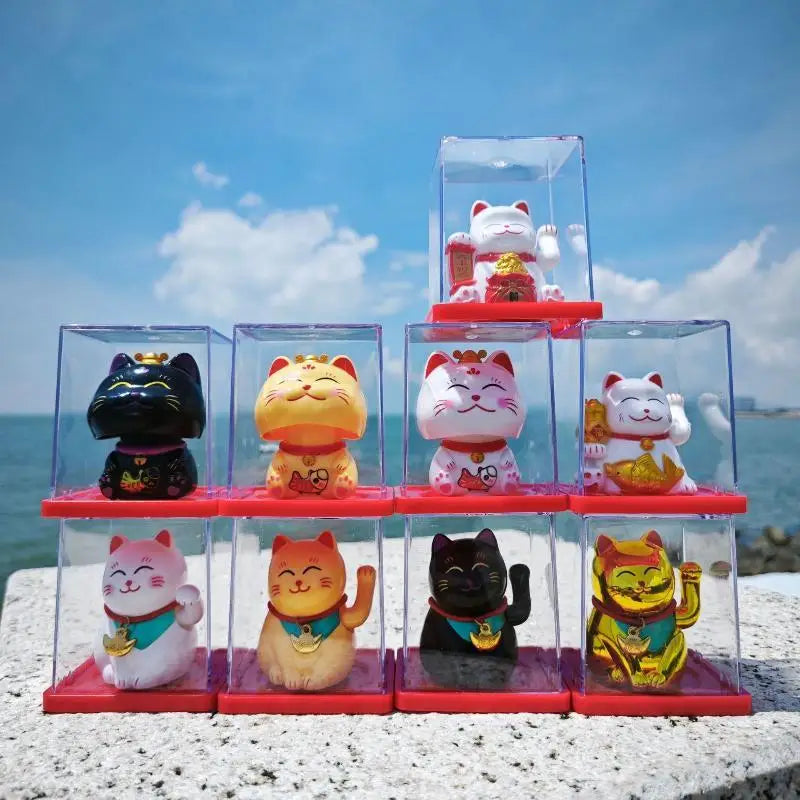 Solar Waving Lucky Cat Ornament | Mini 2" Desk Fortune Décor