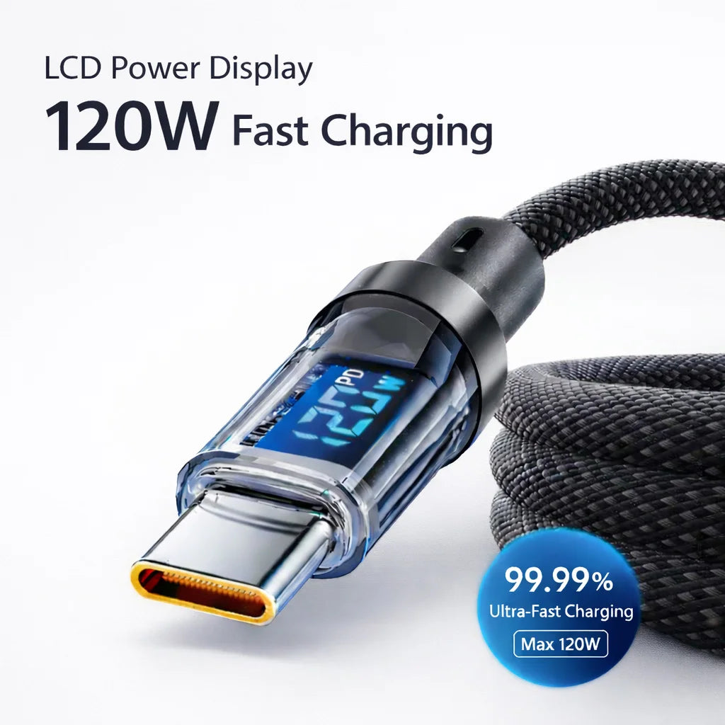 120W 100W USB C Fast Charging Cable with LED Display USB A to C & C to C Braided Charger Cord for Phone Type C Devices Peaceful Pleasures Health and Wellness