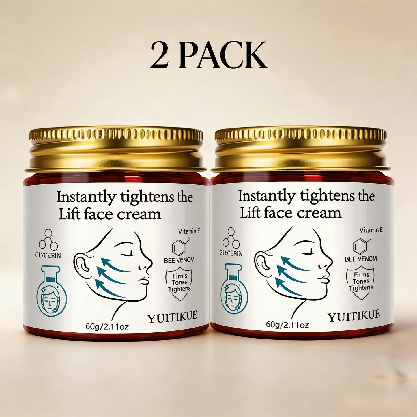 YUITIKUE Instant Face Lift Cream 60g Bee Venom & Vitamin E Formula for Firming, Tightening & Smoothing Skin Peaceful Pleasures Health and Wellness 2pc