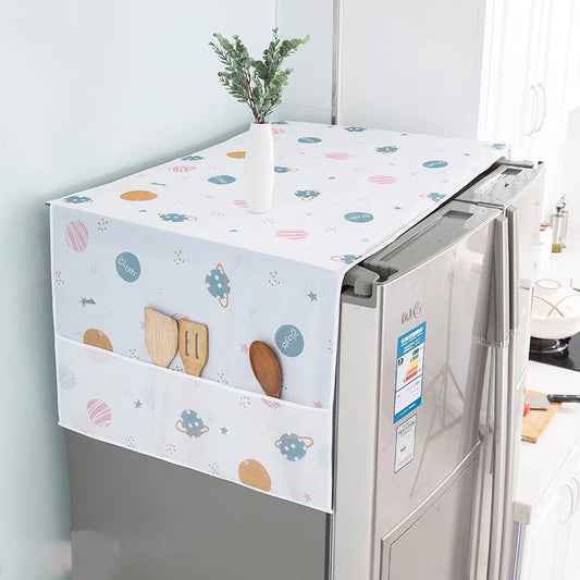 Refrigerator Dust Cover with Pockets | Green Leaf Fabric Appliance Cover Peaceful Pleasures Health and Wellness