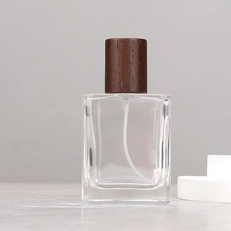 30ml Refillable Square Glass Perfume Bottle | Wooden Cap