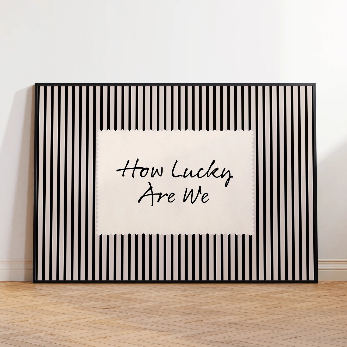Retro 'How Lucky Are We' Vintage Black Striped Wall Art Print Canvas Painting Poster Picture For Living Room,Bedroom Home Decor Peaceful Pleasures Health and Wellness G3553 40x50cm Unframed