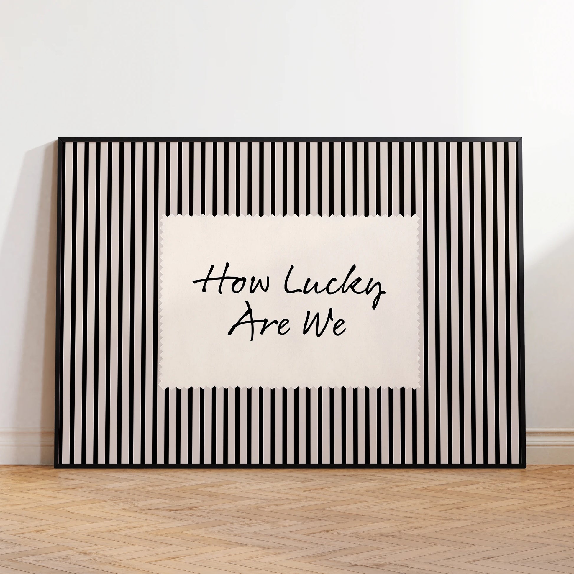 Retro 'How Lucky Are We' Vintage Black Striped Wall Art Print Canvas Painting Poster Picture For Living Room,Bedroom Home Decor Peaceful Pleasures Health and Wellness G3553 40x50cm Unframed