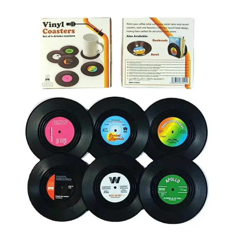 Vinyl Record Coasters Set of 6 – Retro Music Gift & Décor