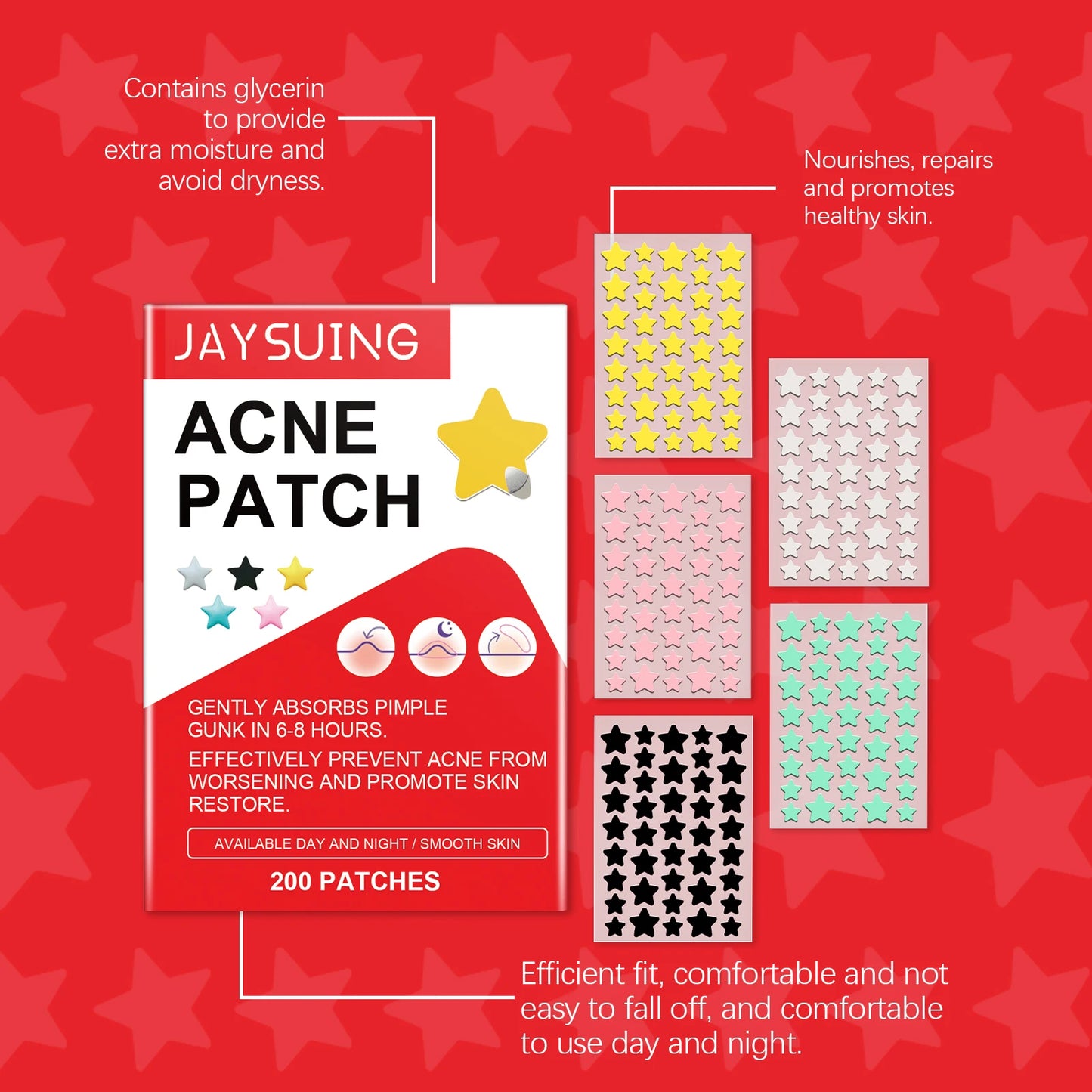 Hydrocolloid Acne Patches 200pcs | Star-Shaped Blemish Dots