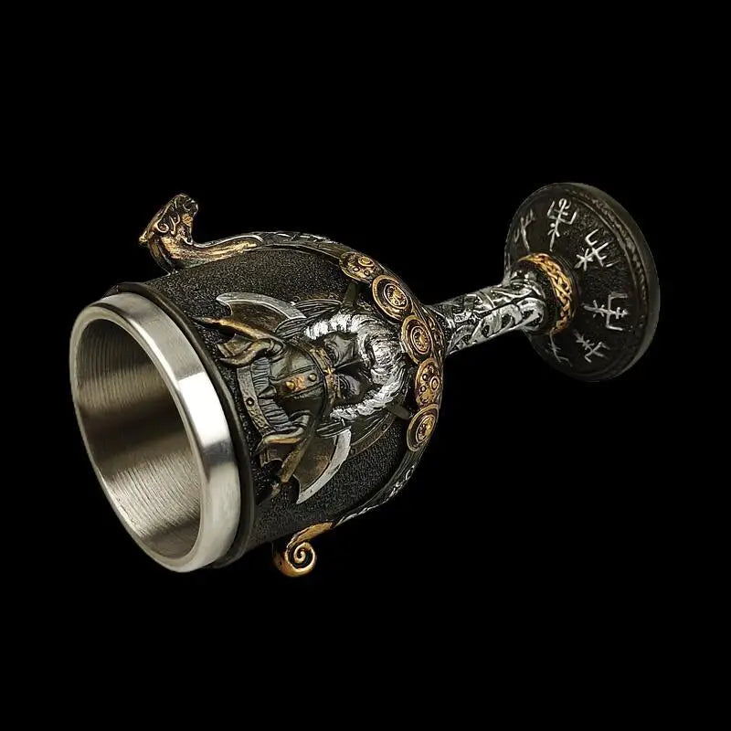 1pc Medieval retro Norse mythology Viking goddess stainless steel resin high footed cup Viking pirate bar beer cup Peaceful Pleasures Health and Wellness